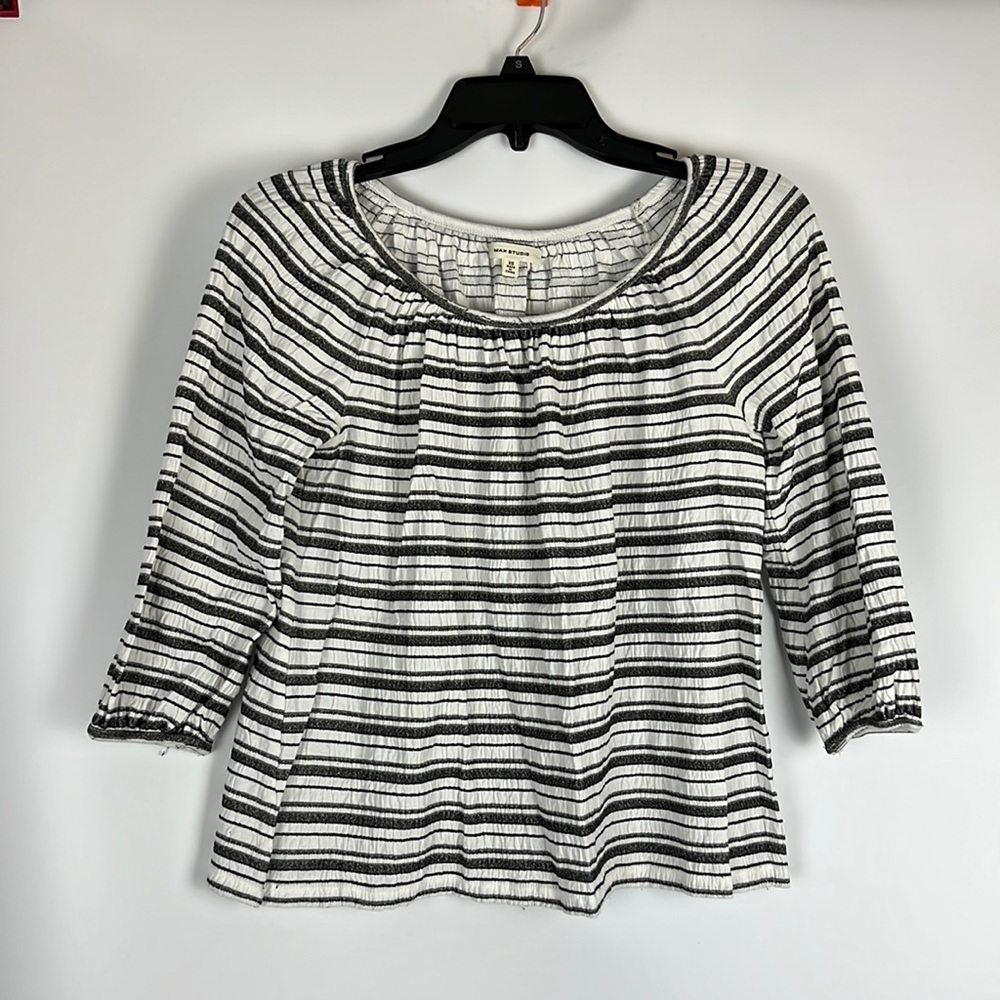Max Studio Peasant Blouse Black & White Stripe Sz: XS